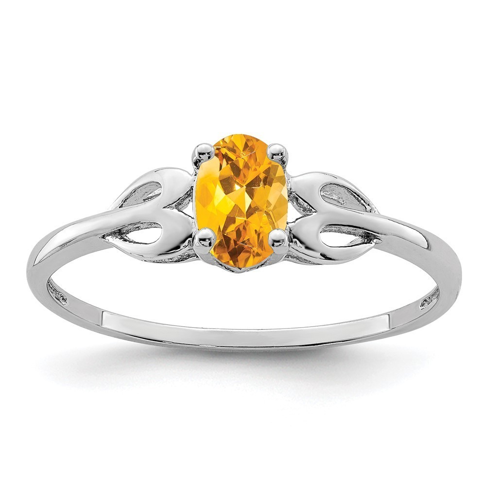 925 Sterling Silver Rhodium-plated Citrine (November Birthstone) Ring Size 9
